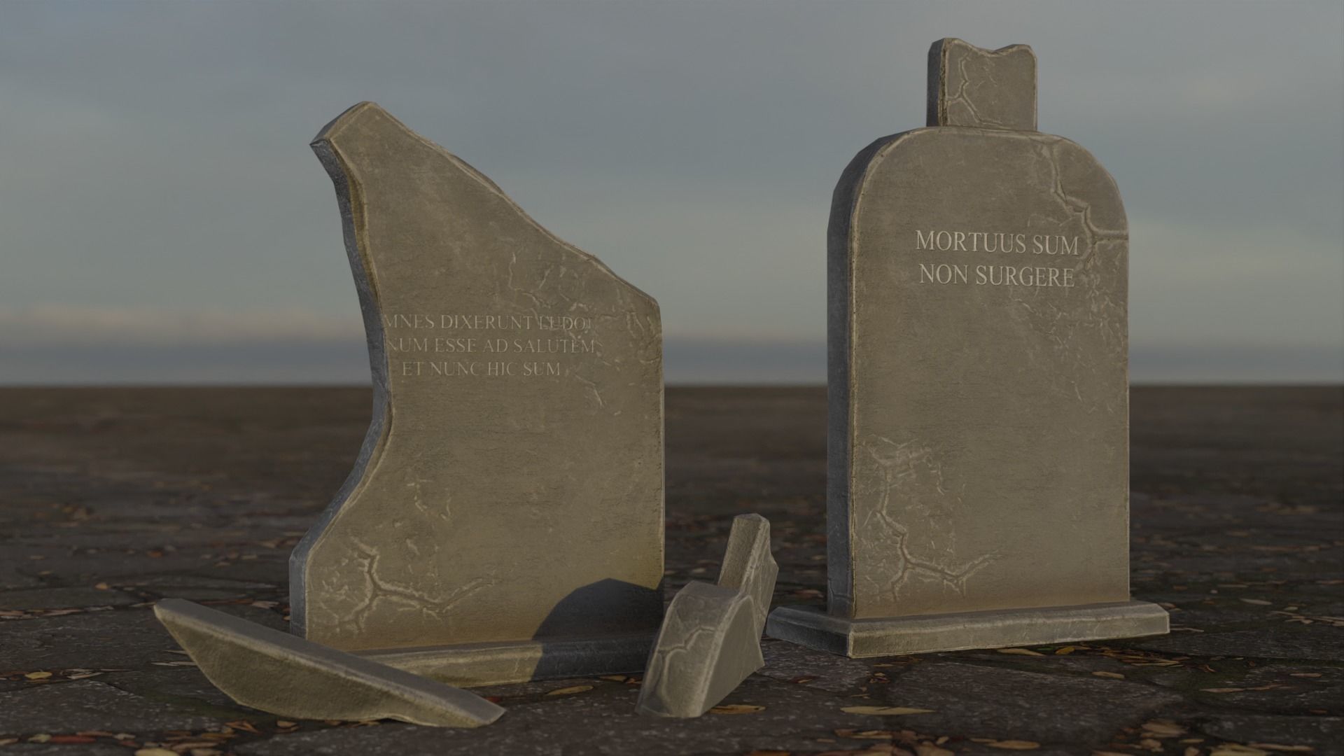 Hand Sculpted cemetery gravestones part 14 Low-poly 3D model_4