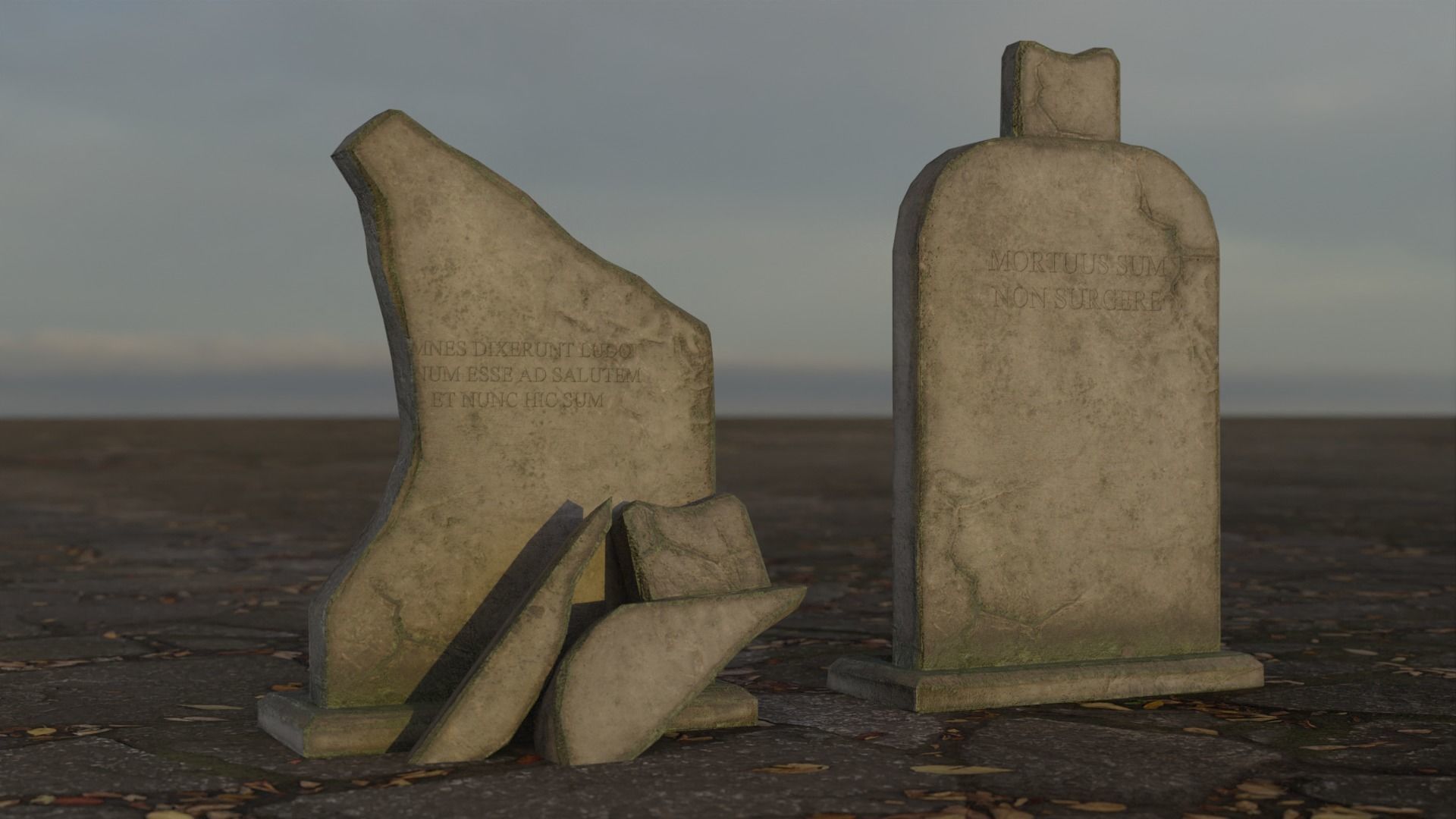 Hand Sculpted cemetery gravestones part 14 Low-poly 3D model_7