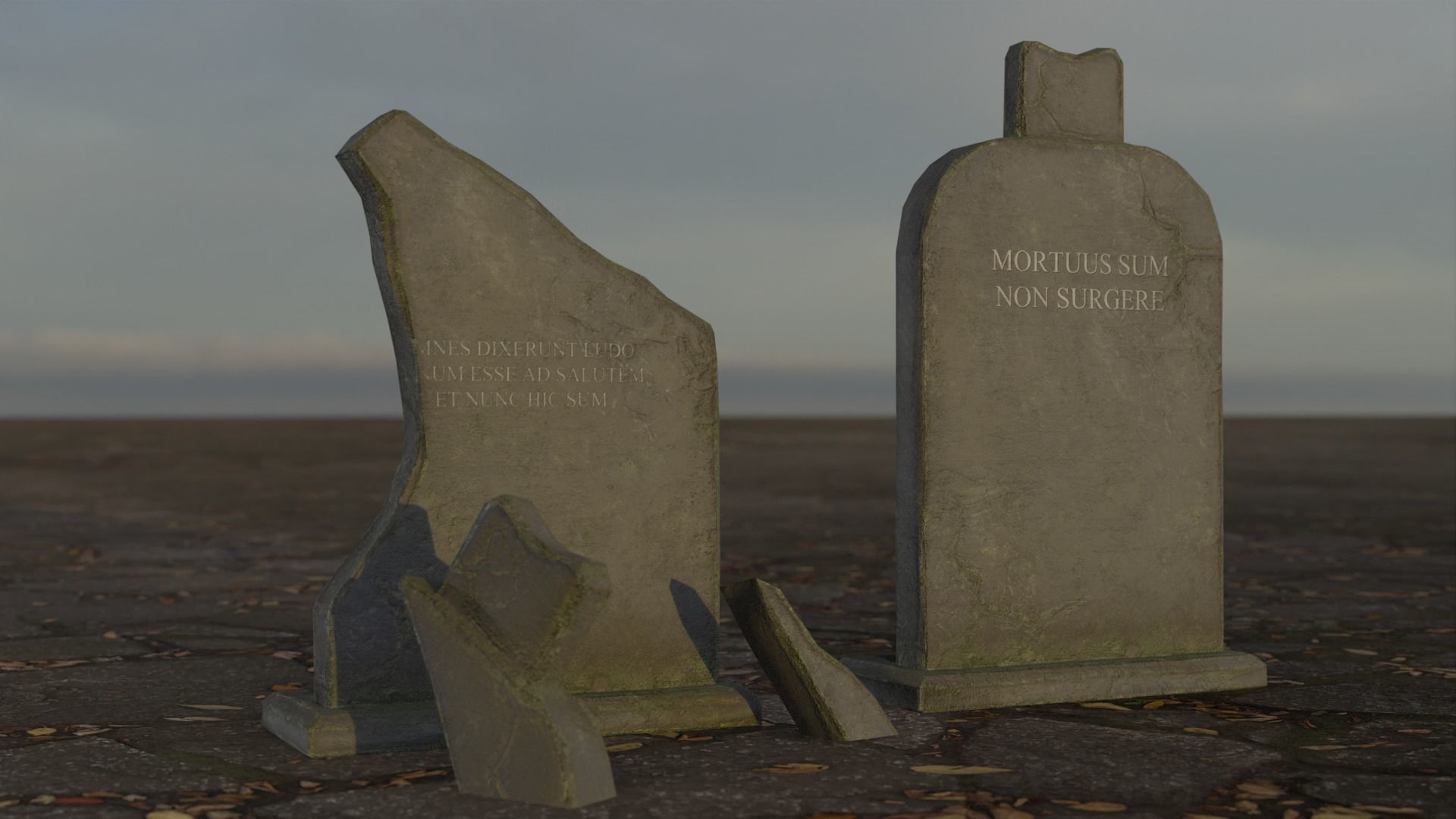 Hand Sculpted cemetery gravestones part 14 Low-poly 3D model_6