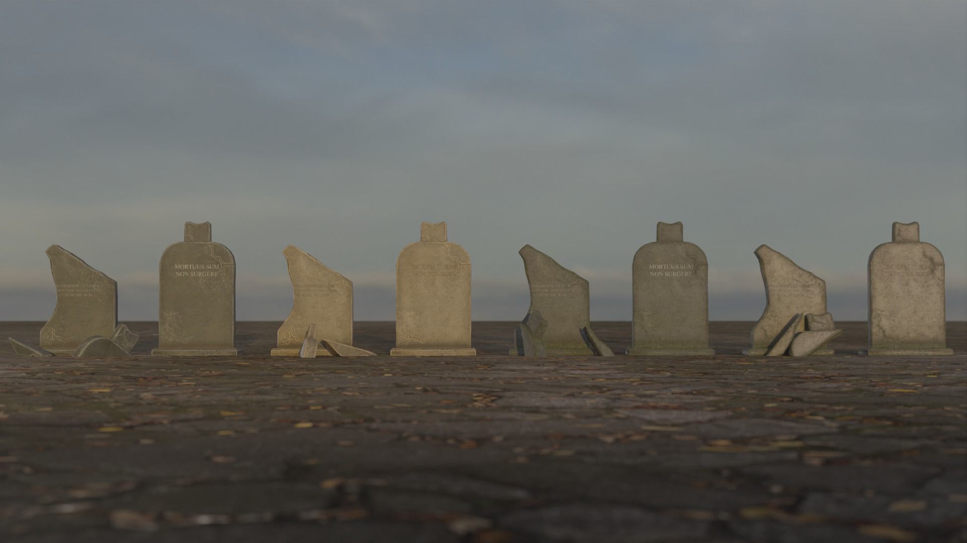 Hand Sculpted cemetery gravestones part 14 Low-poly 3D model_2