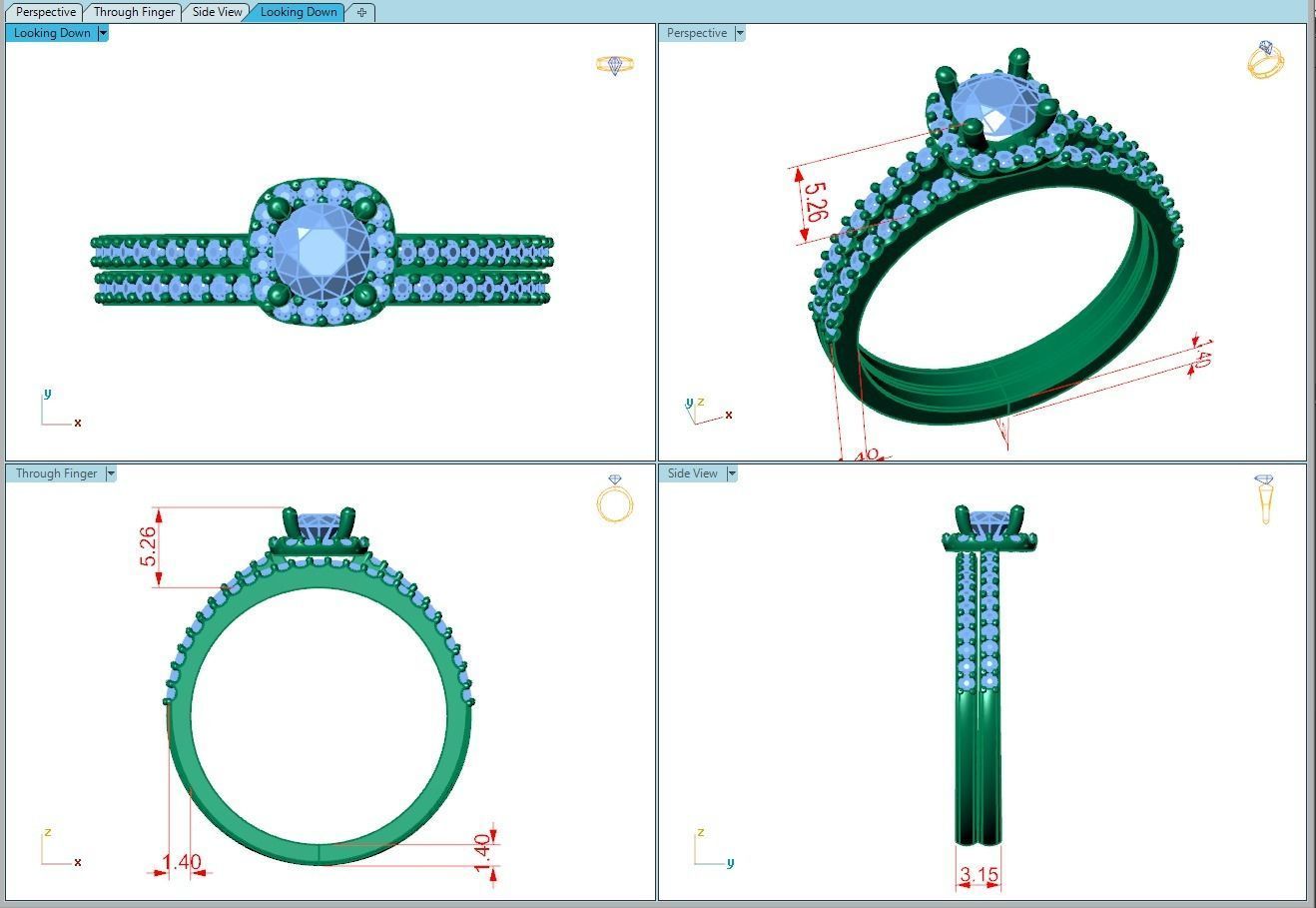 Ring370 engagement ring set gold 3D print model_5