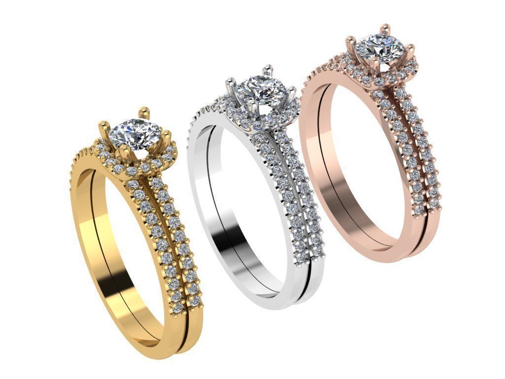 Ring370 engagement ring set gold 3D print model_4