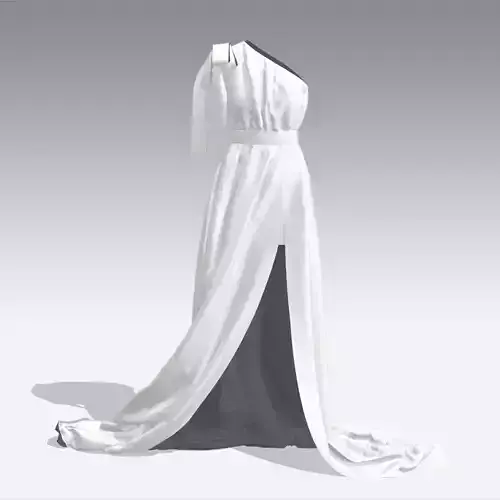 DRESS ASYMETRIC COLOR WHITE MATTE LOOK ONE SHOULDER