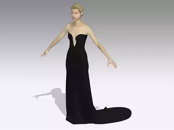 DRESS DEGAJE NECKLINE LONG TAIL LOOK COLOR