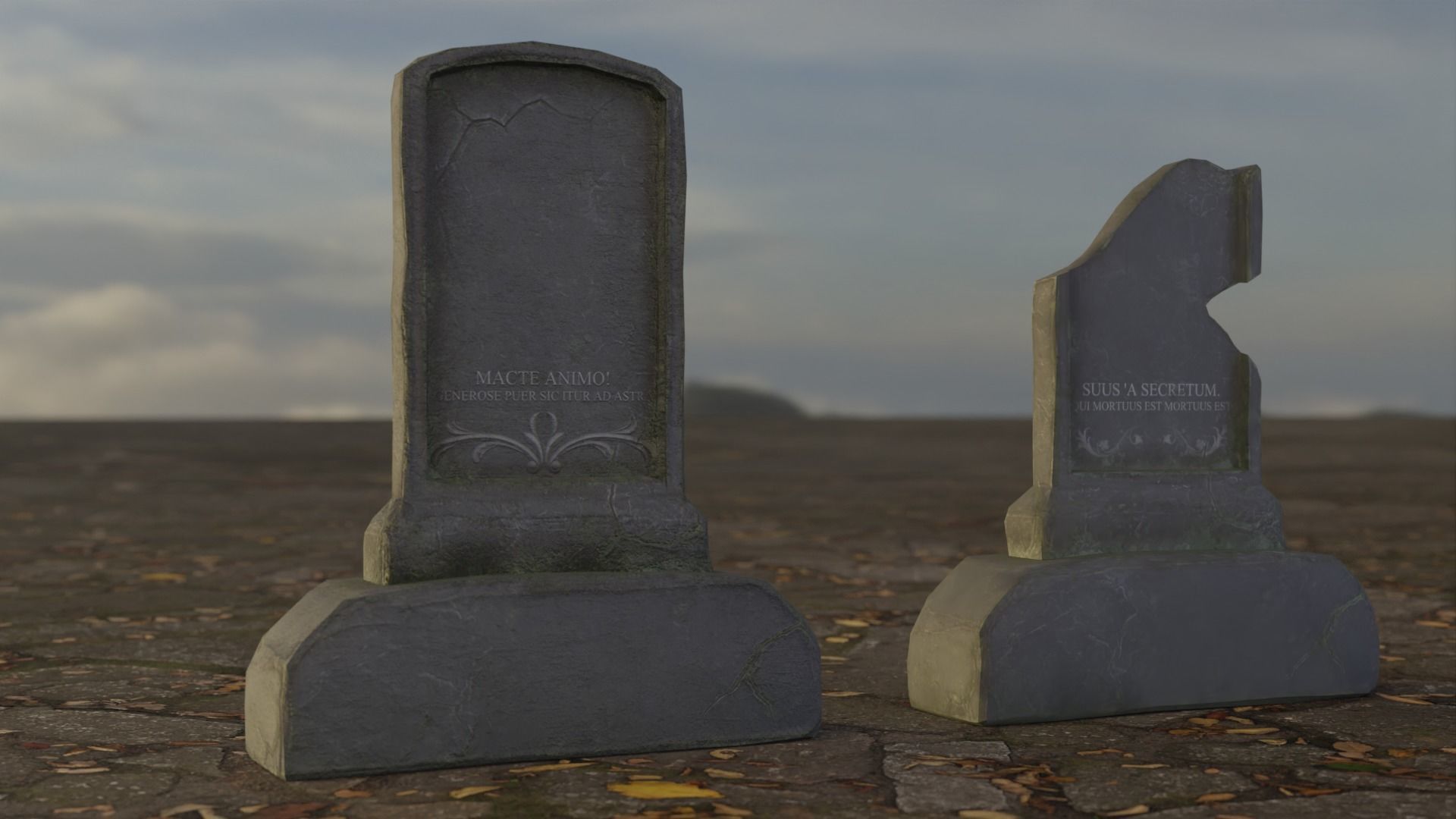 Hand Sculpted cemetery gravestones pack Low-poly 3D model_6