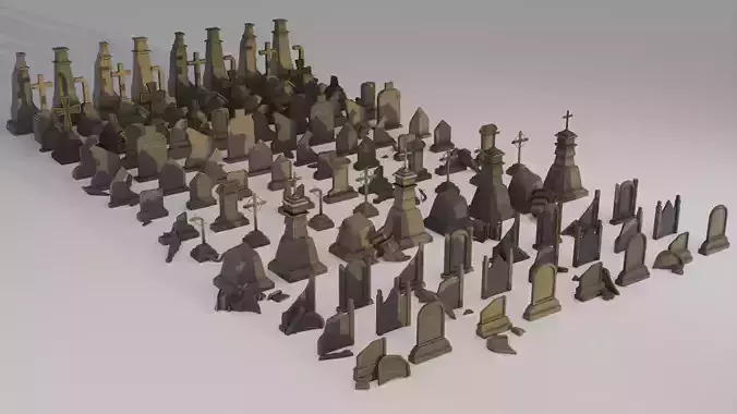 Hand Sculpted cemetery gravestones pack Low-poly 3D model