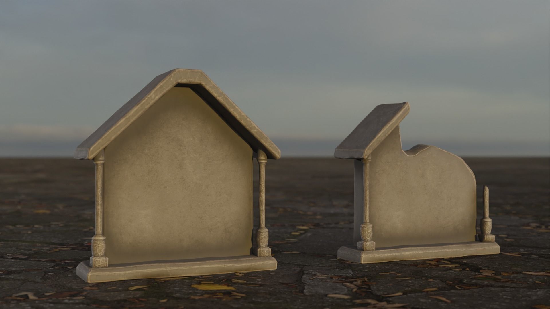 Hand Sculpted cemetery gravestones pack Low-poly 3D model_15