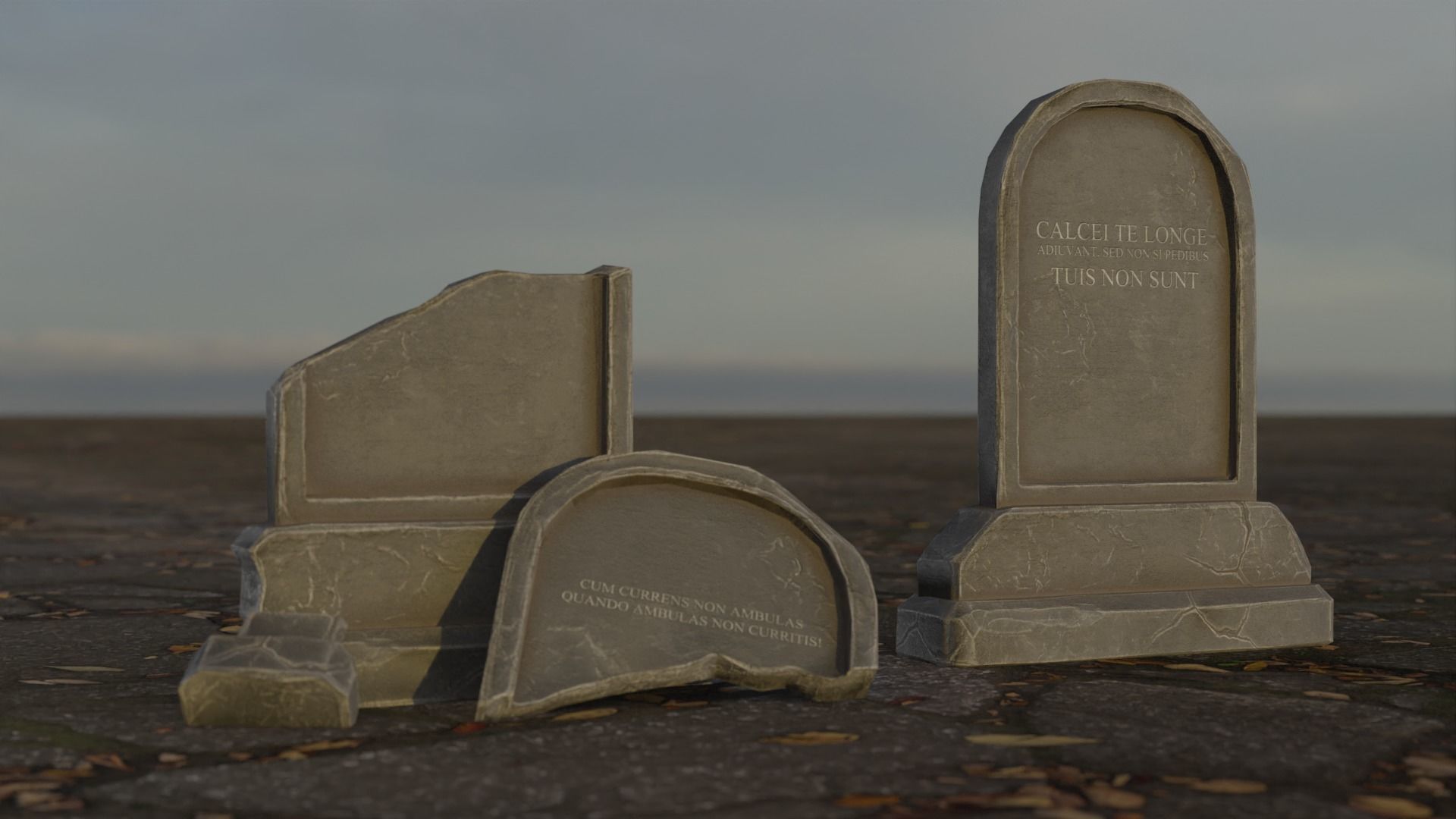 Hand Sculpted cemetery gravestones pack Low-poly 3D model_35