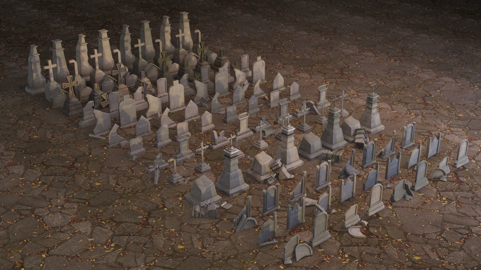 Hand Sculpted cemetery gravestones pack Low-poly 3D model_2
