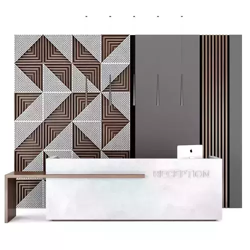 Reception 9 desk with geometric patterns