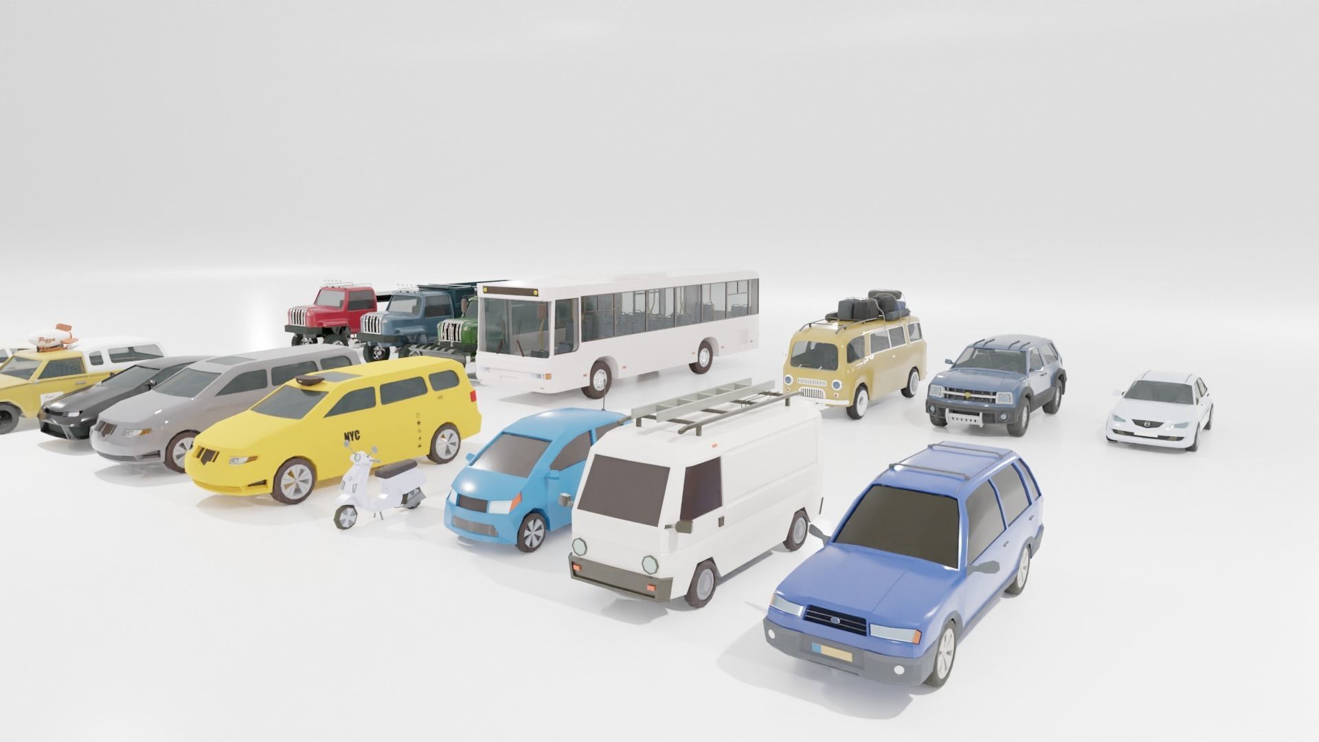 Low poly vehicle set car parking Low-poly 3D model_6