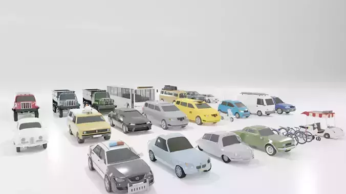 Low poly vehicle set car parking Low-poly 3D model