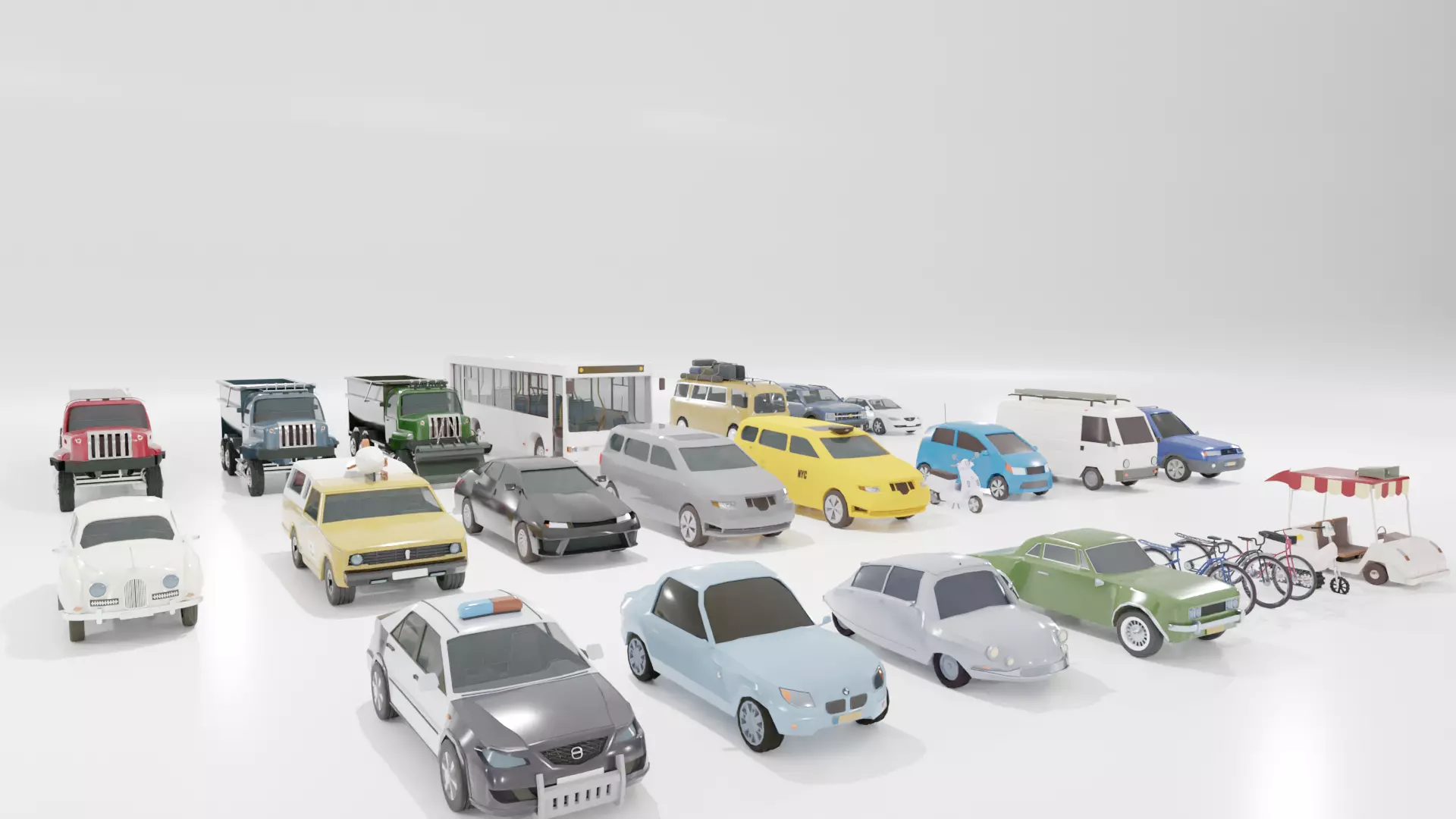 Low poly vehicle set car parking Low-poly 3D model_0