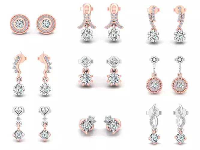 40 Solitaire Women Earring 3dm STL OBJ FBX Renders Collection