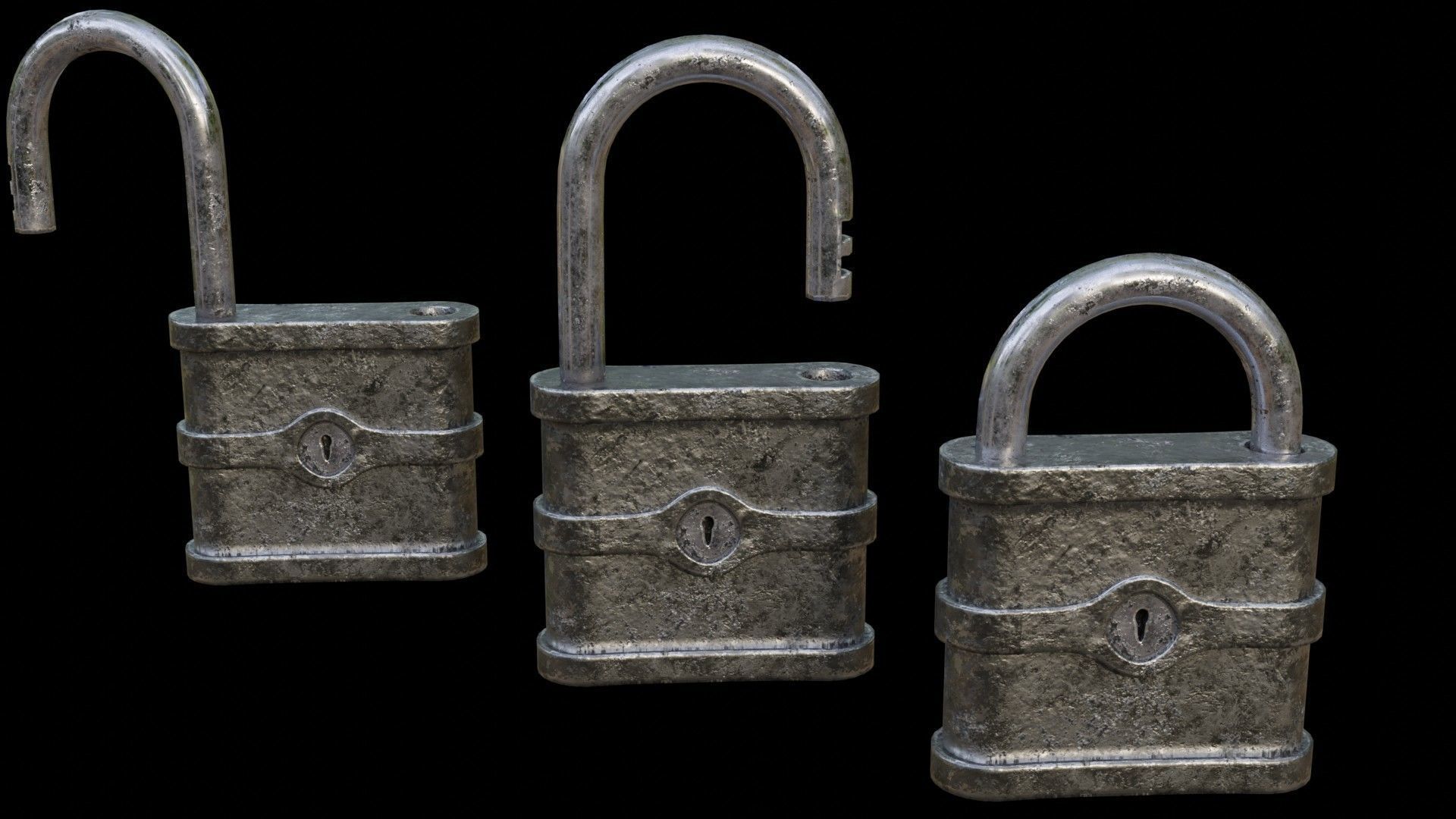Old Padlock Low-poly 3D model_2