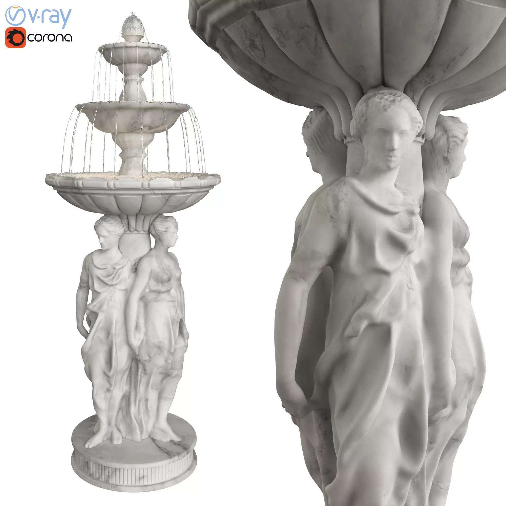 Three Roman Woman Fountain 3D model