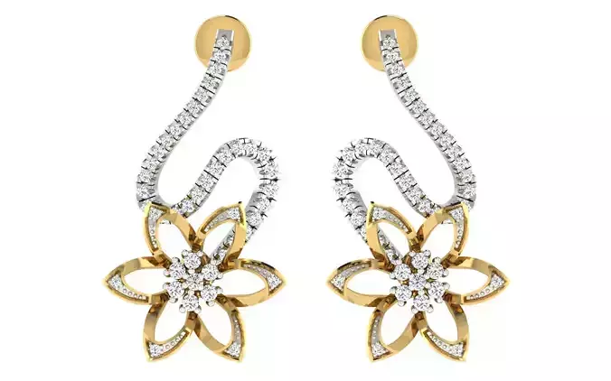 Solitaire Women Drop Earring 3dm STL OBJ FBX Renders Details