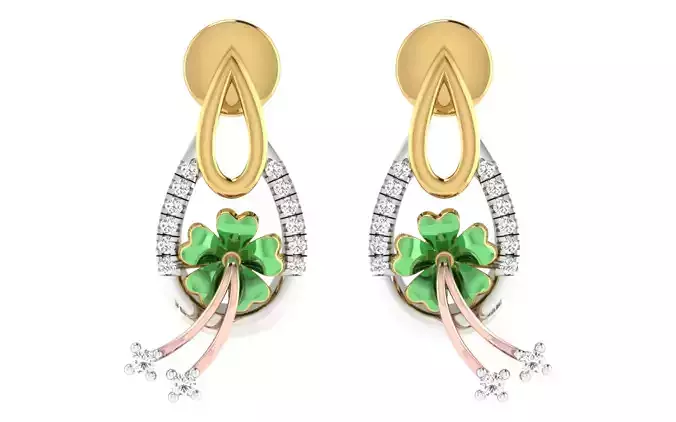 Solitaire Women Drop Earring 3dm STL OBJ FBX Renders Details