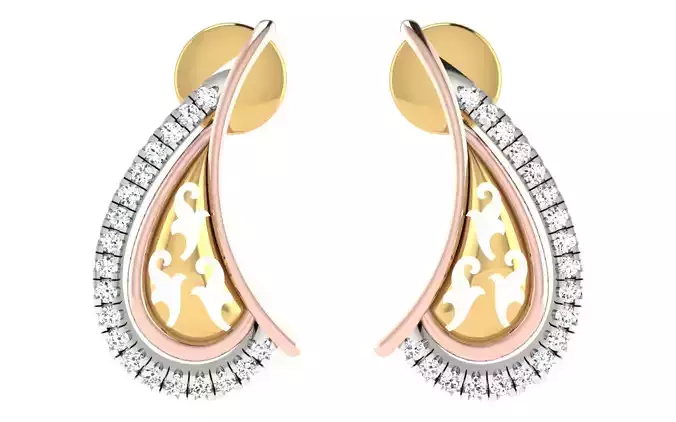 Solitaire Women Drop Earring 3dm STL OBJ FBX Renders Details