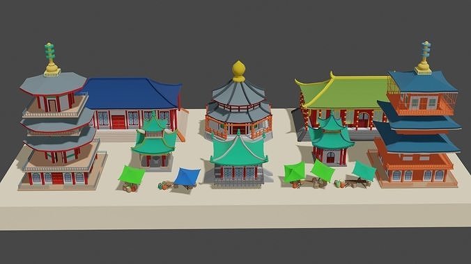 Chinese architecture low-poly Low-poly 3D model