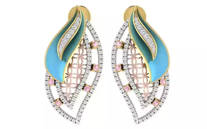 Solitaire Women Drop Earring 3dm STL OBJ FBX Renders Details