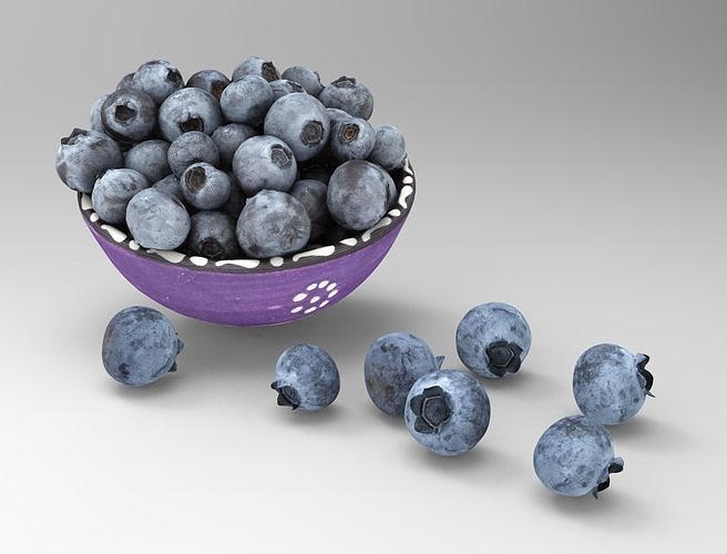 Blueberry blueberries in bowl Low-poly 3D model 3