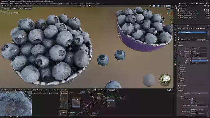 Blueberry blueberries in bowl Low-poly 3D model 6