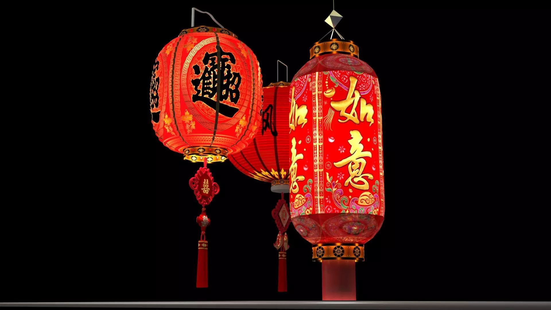 Chinese red lantern 3D model_0