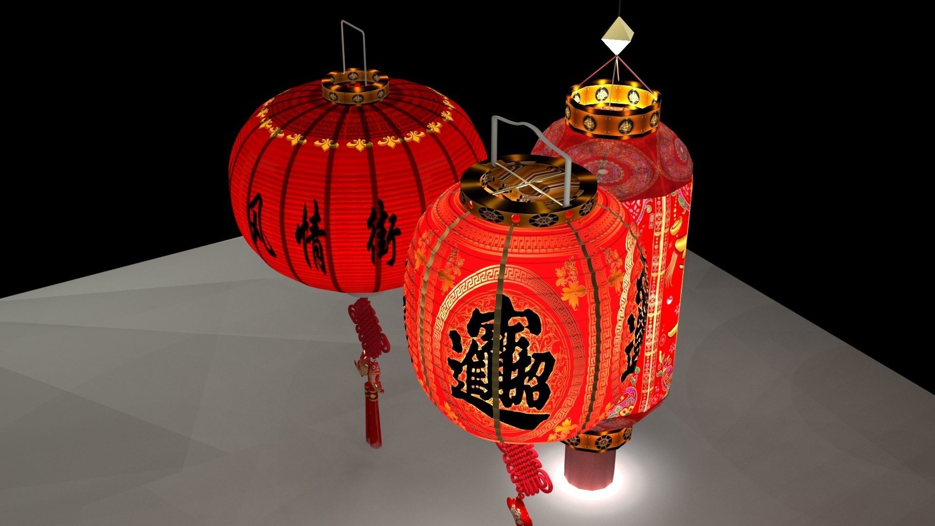 Chinese red lantern 3D model_2