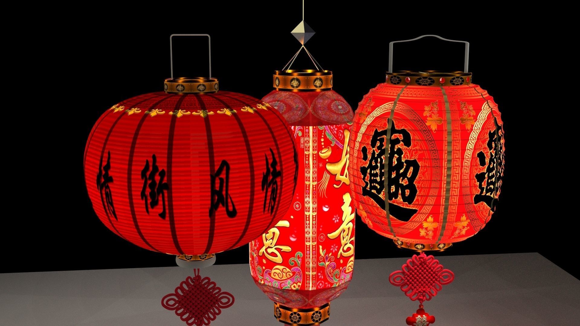 Chinese red lantern 3D model_4