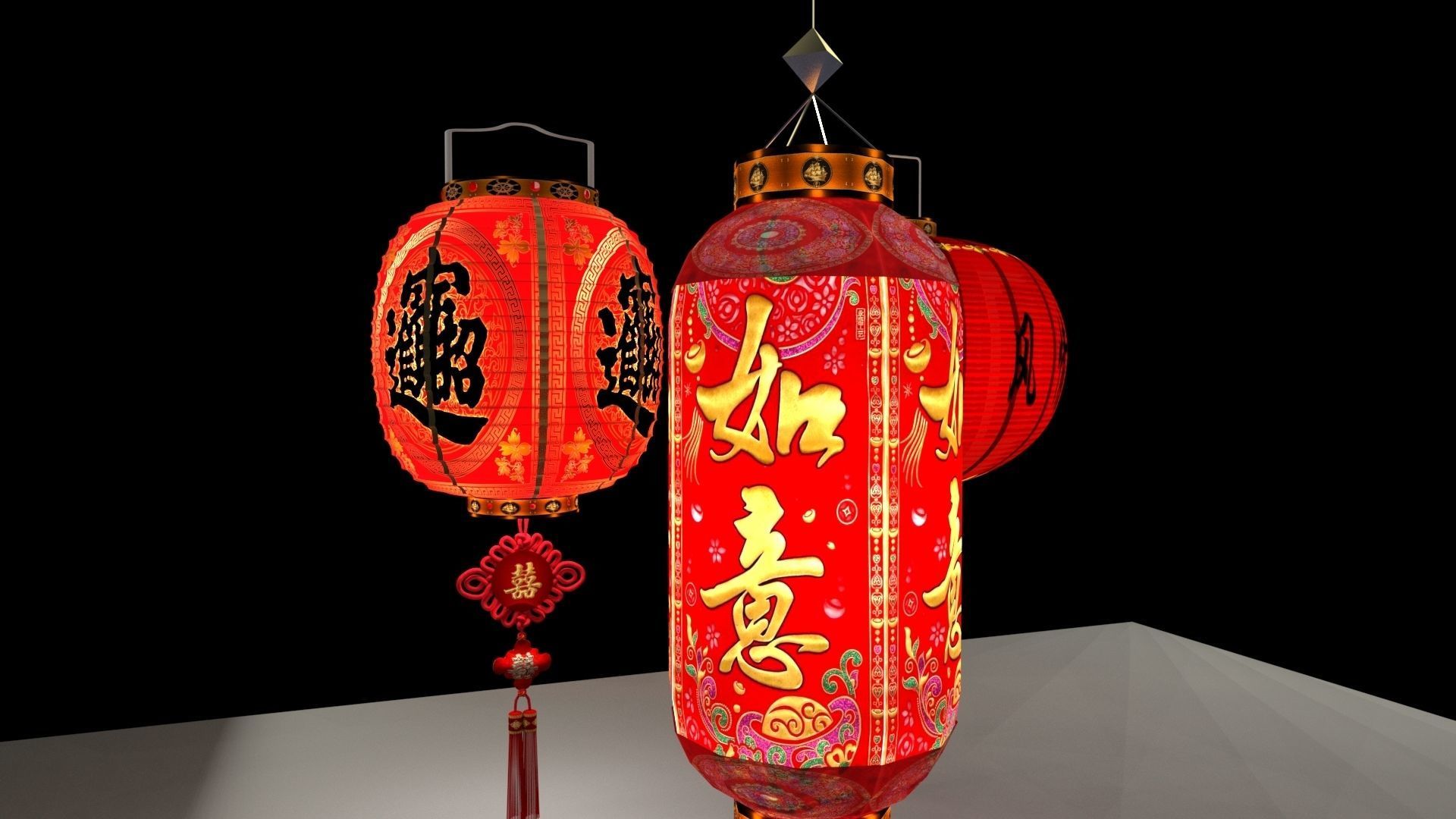 Chinese red lantern 3D model_1
