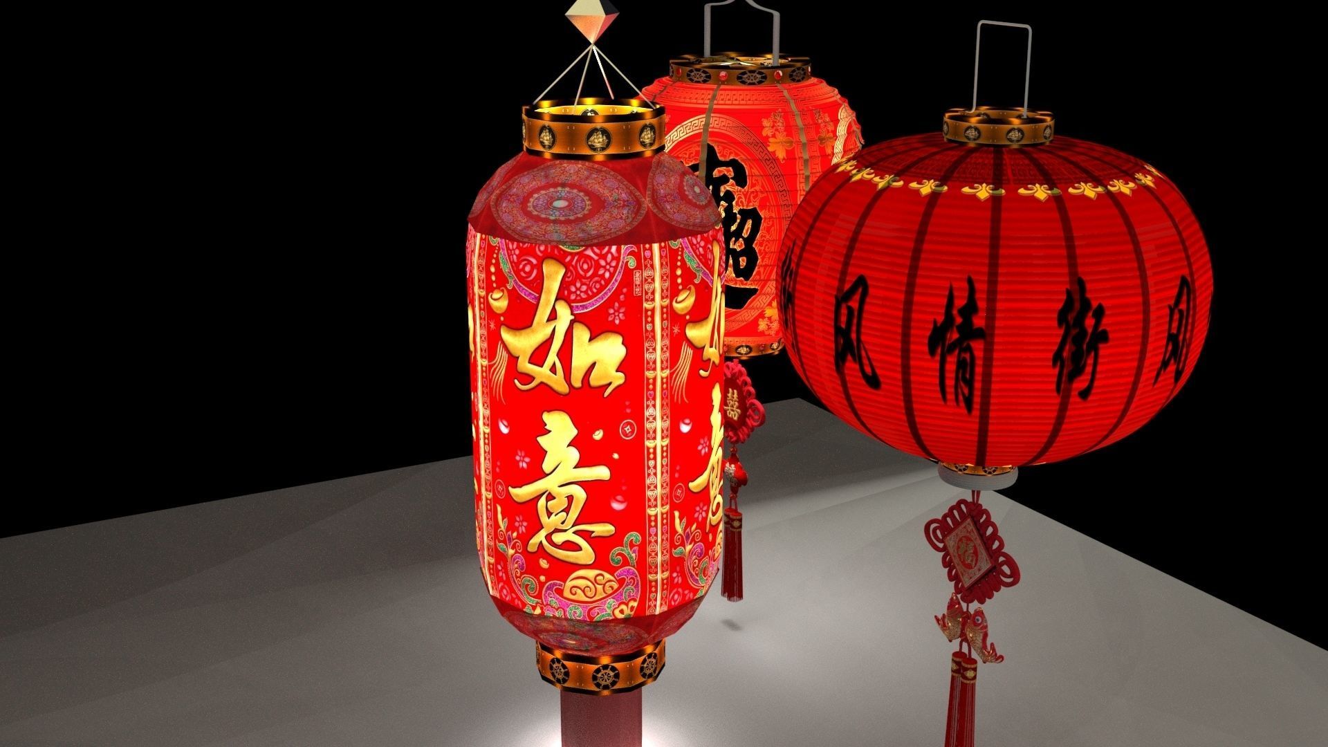Chinese red lantern 3D model_3