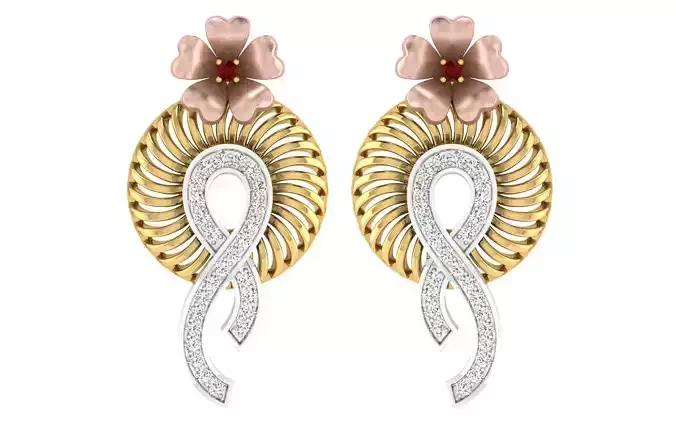 Women Flower Drop Earring 3dm STL OBJ FBX Renders Details