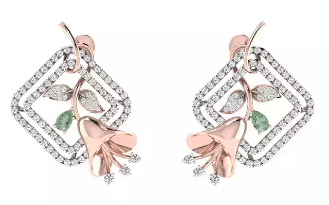 Women Flower Drop Earring 3dm STL OBJ FBX Renders Details