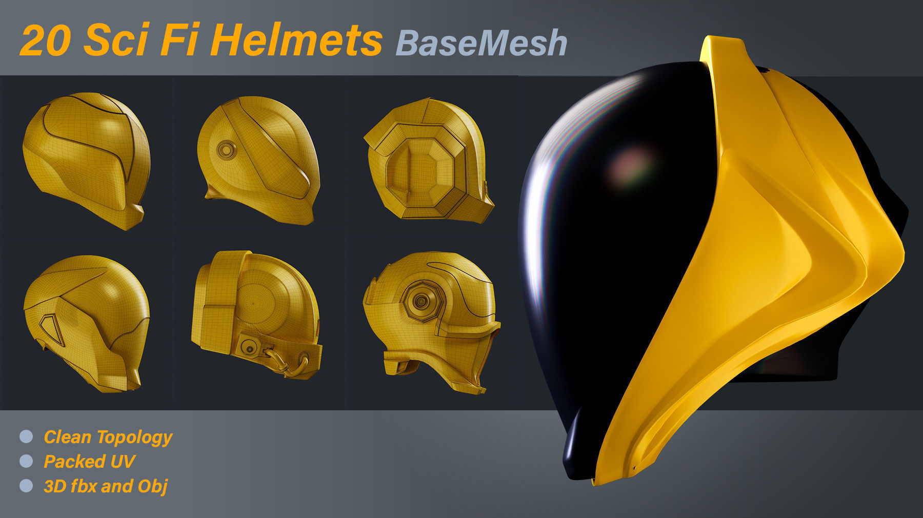 20 Sci-Fi Helmets Base Mesh 3D model_3