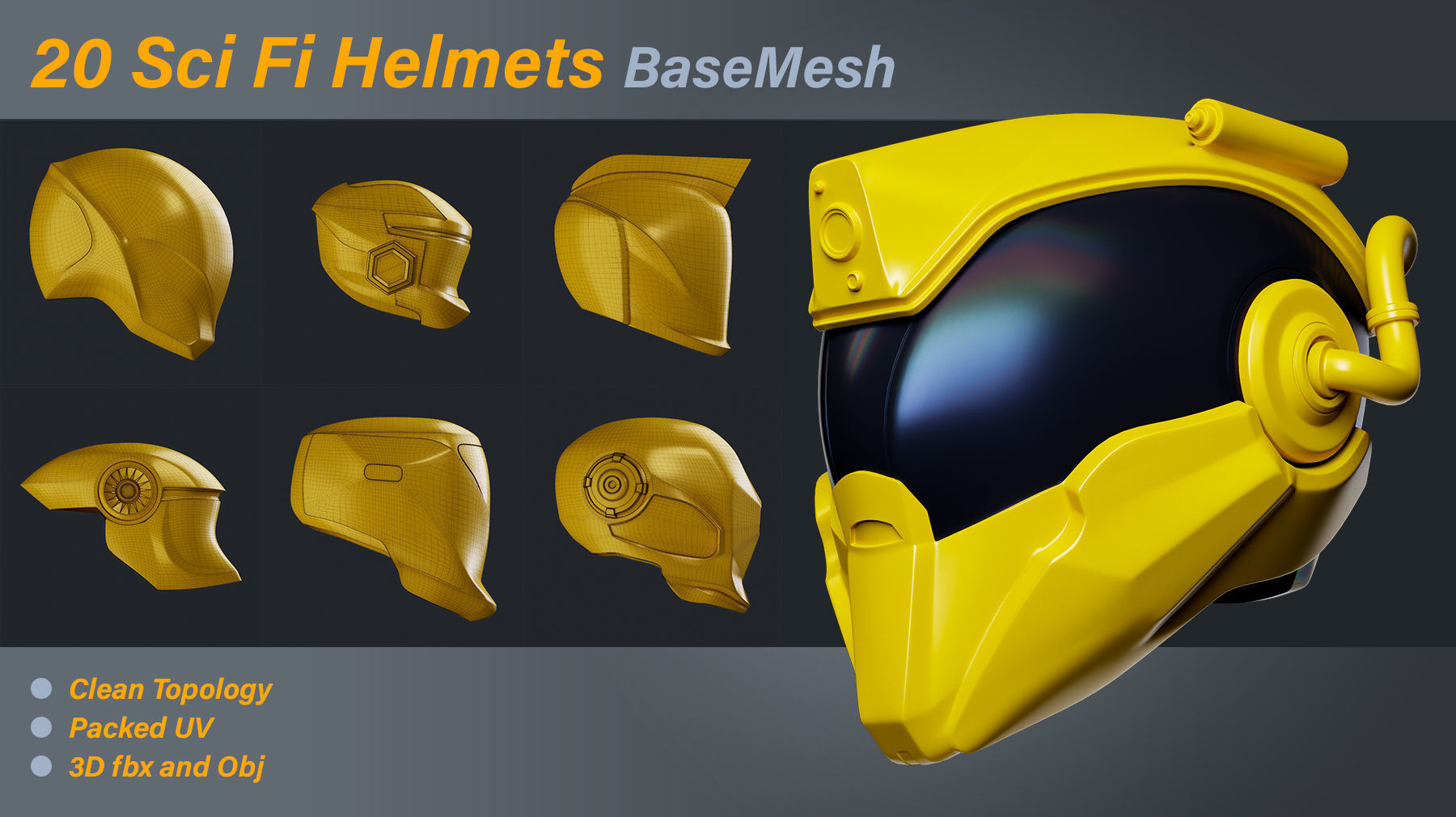 20 Sci-Fi Helmets Base Mesh 3D model_1