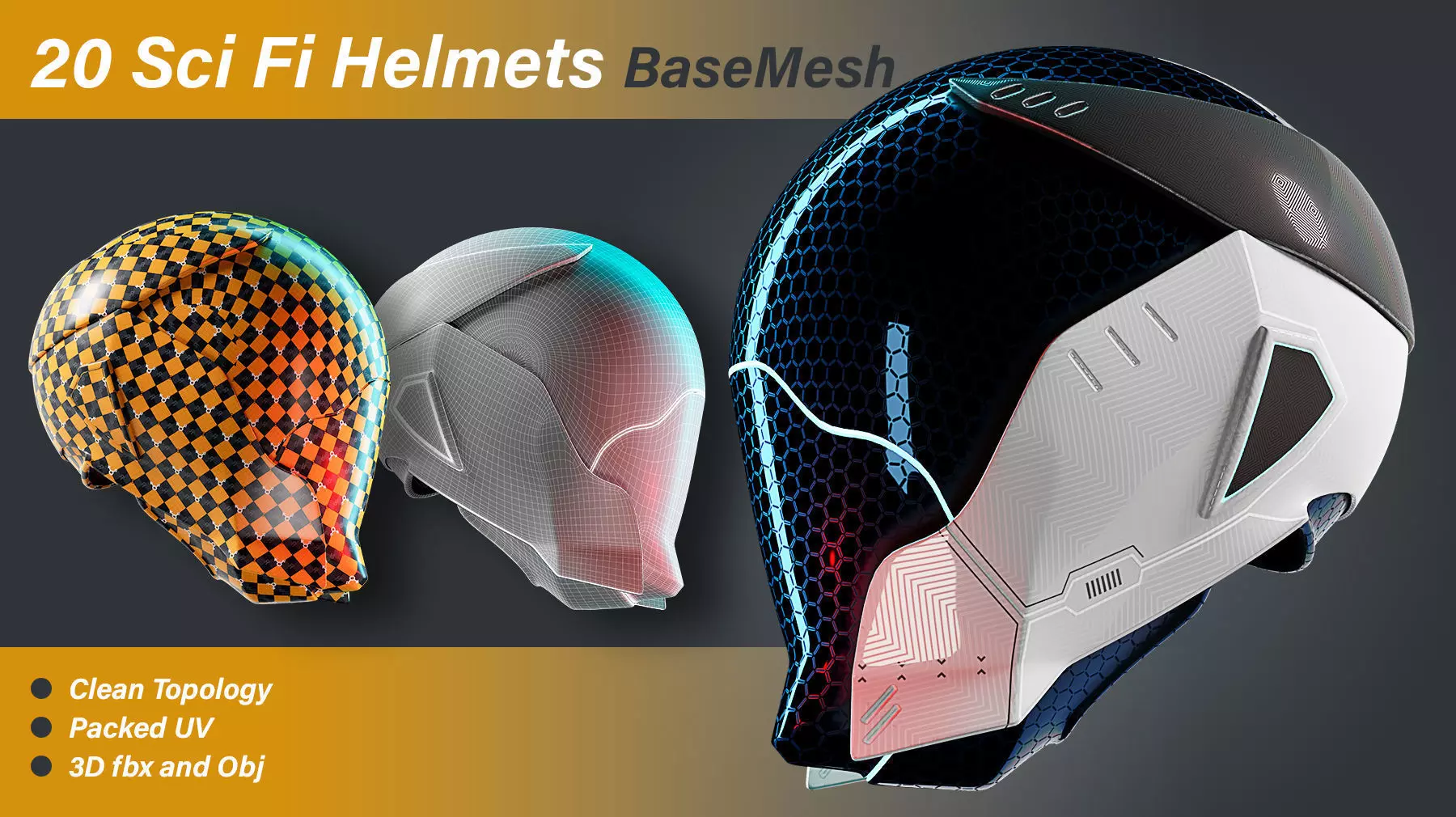 20 Sci-Fi Helmets Base Mesh 3D model_0
