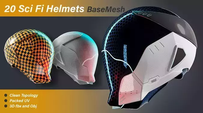 20 Sci-Fi Helmets Base Mesh 3D model