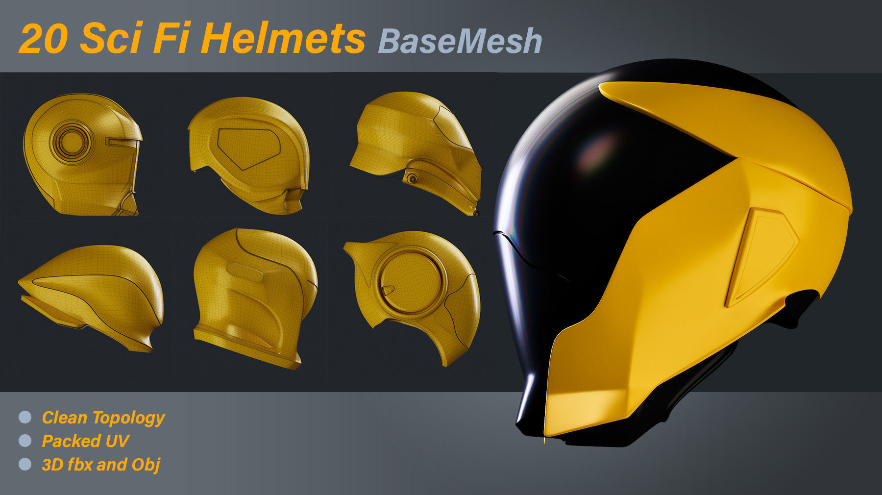 20 Sci-Fi Helmets Base Mesh 3D model_2