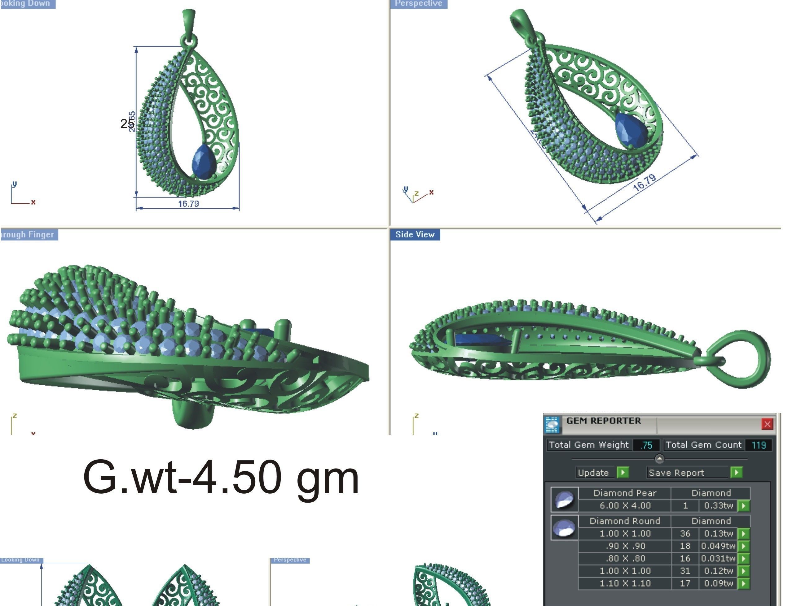 Women Pear Stone Pendant 3dm STL OBJ FBX Renders Details 3D print model_12