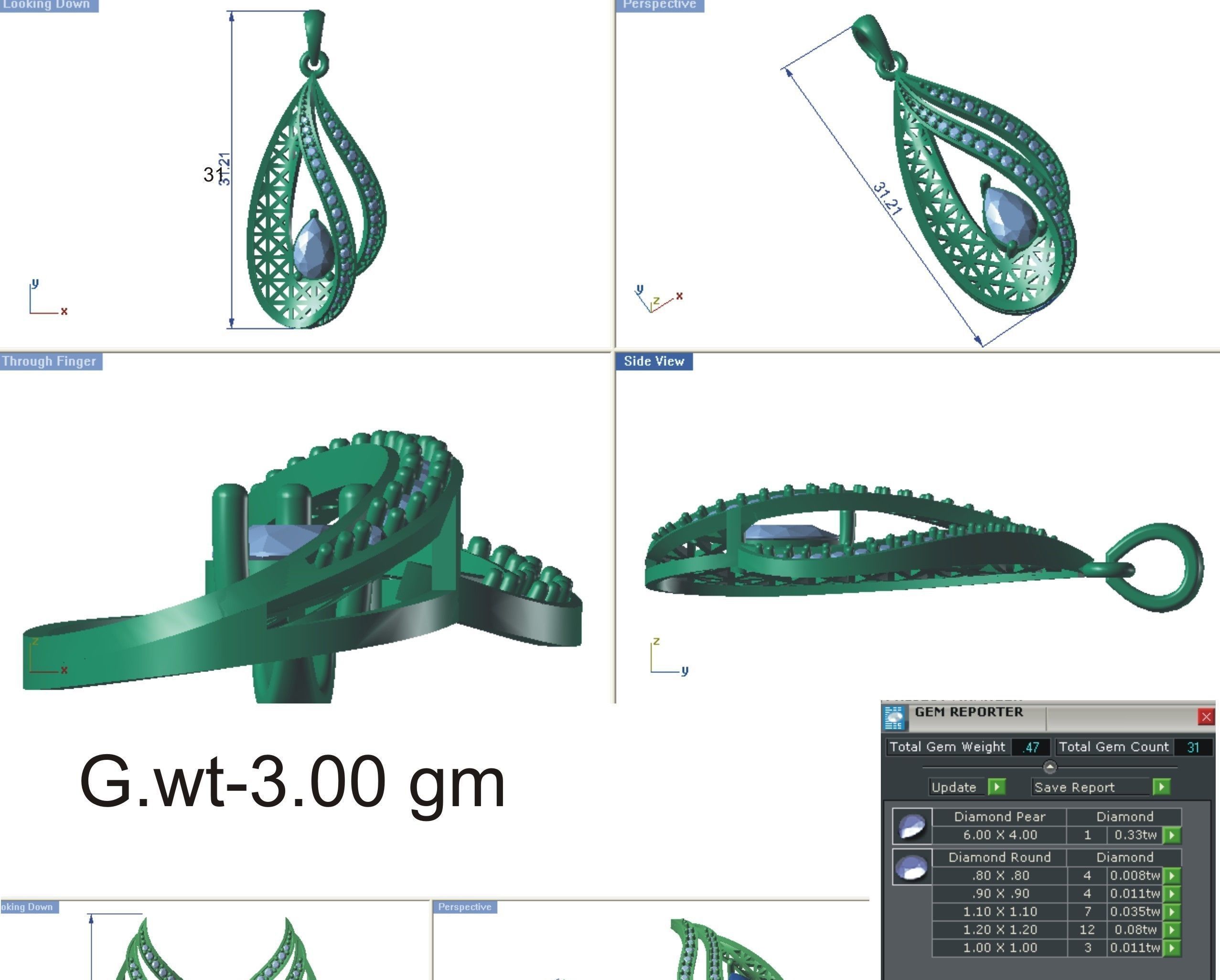 Women Pear Stone Pendant 3dm STL OBJ FBX Renders Details 3D print model_10