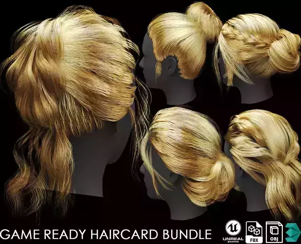 7 low poly female haircard bundle
