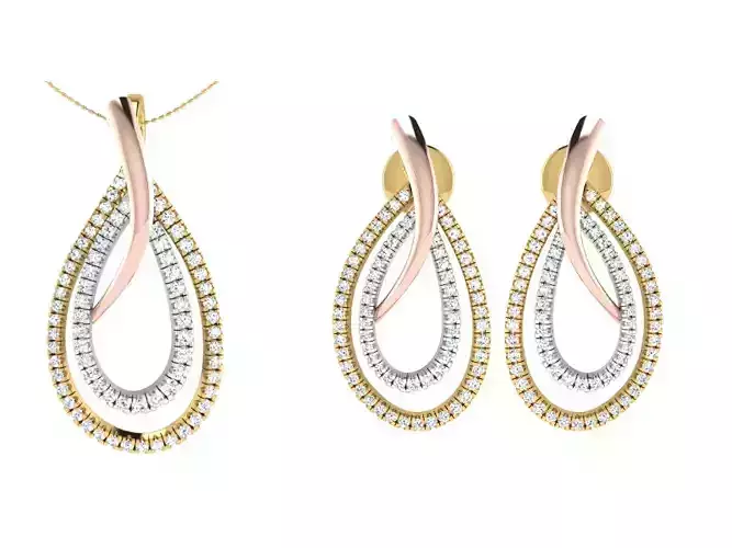 Women Pendant Earring Sets 3dm STL OBJ FBX Renders Details