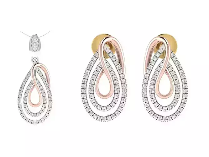 Women Pendant Earring Sets 3dm STL OBJ FBX Renders Details
