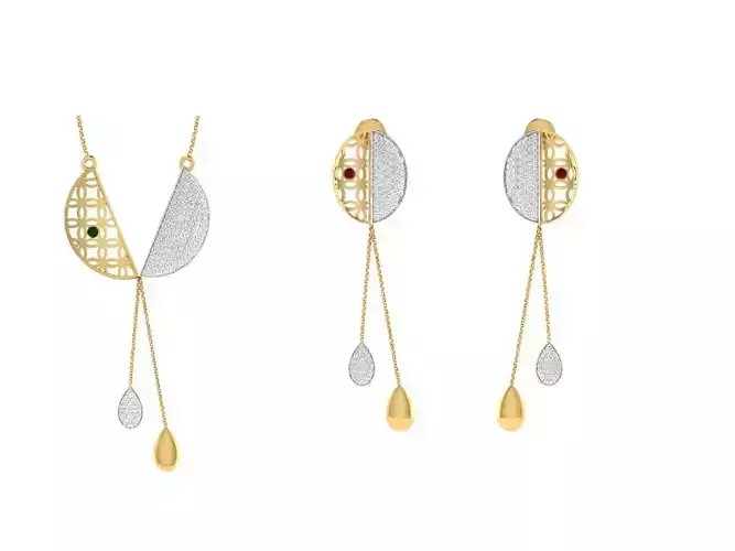 Women Pendant Earring Sets 3dm STL OBJ FBX Renders Details