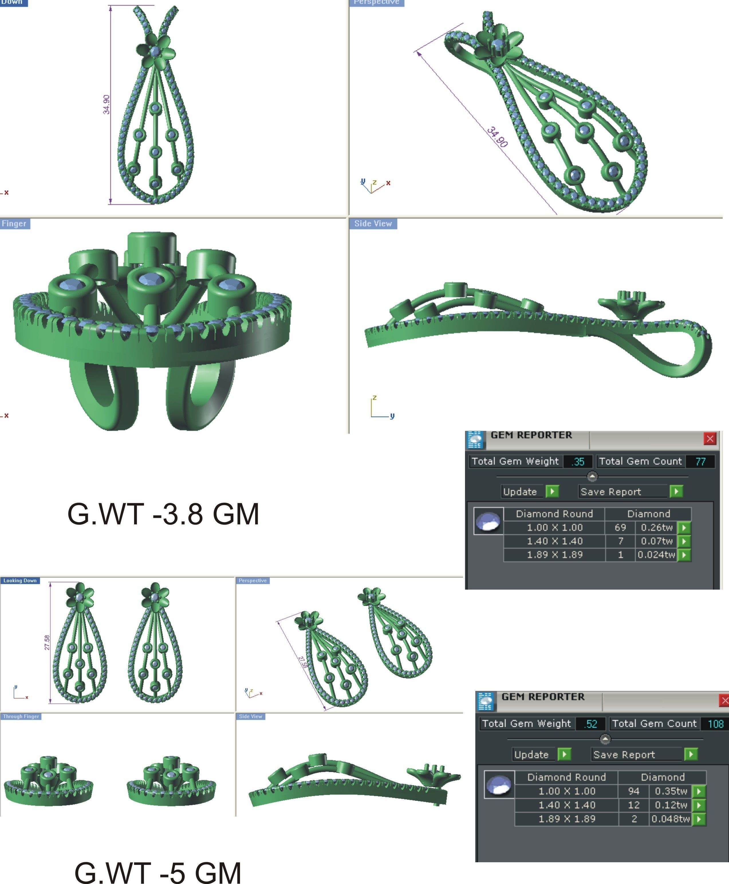 Women Pendant Earring Sets 3dm STL OBJ FBX Renders Details 3D print model_23