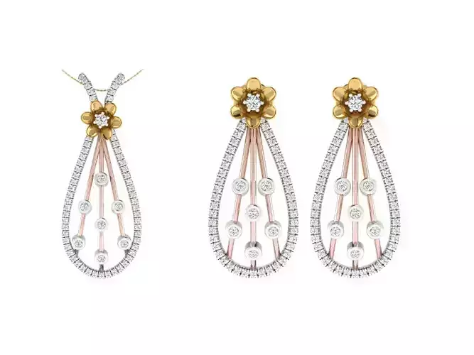Women Pendant Earring Sets 3dm STL OBJ FBX Renders Details