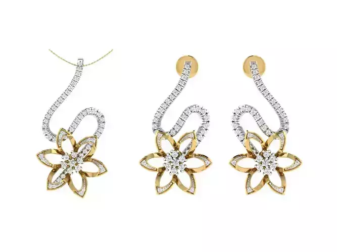 Women Pendant Earring Sets 3dm STL OBJ FBX Renders Details