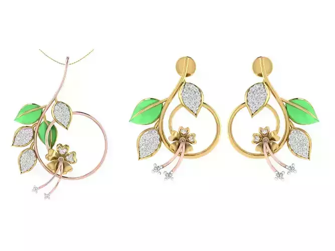 Women Pendant Earring Sets 3dm STL OBJ FBX Renders Details