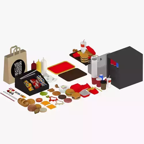 Modular Hamburger Fastfood Package 3D Low-poly 3D model